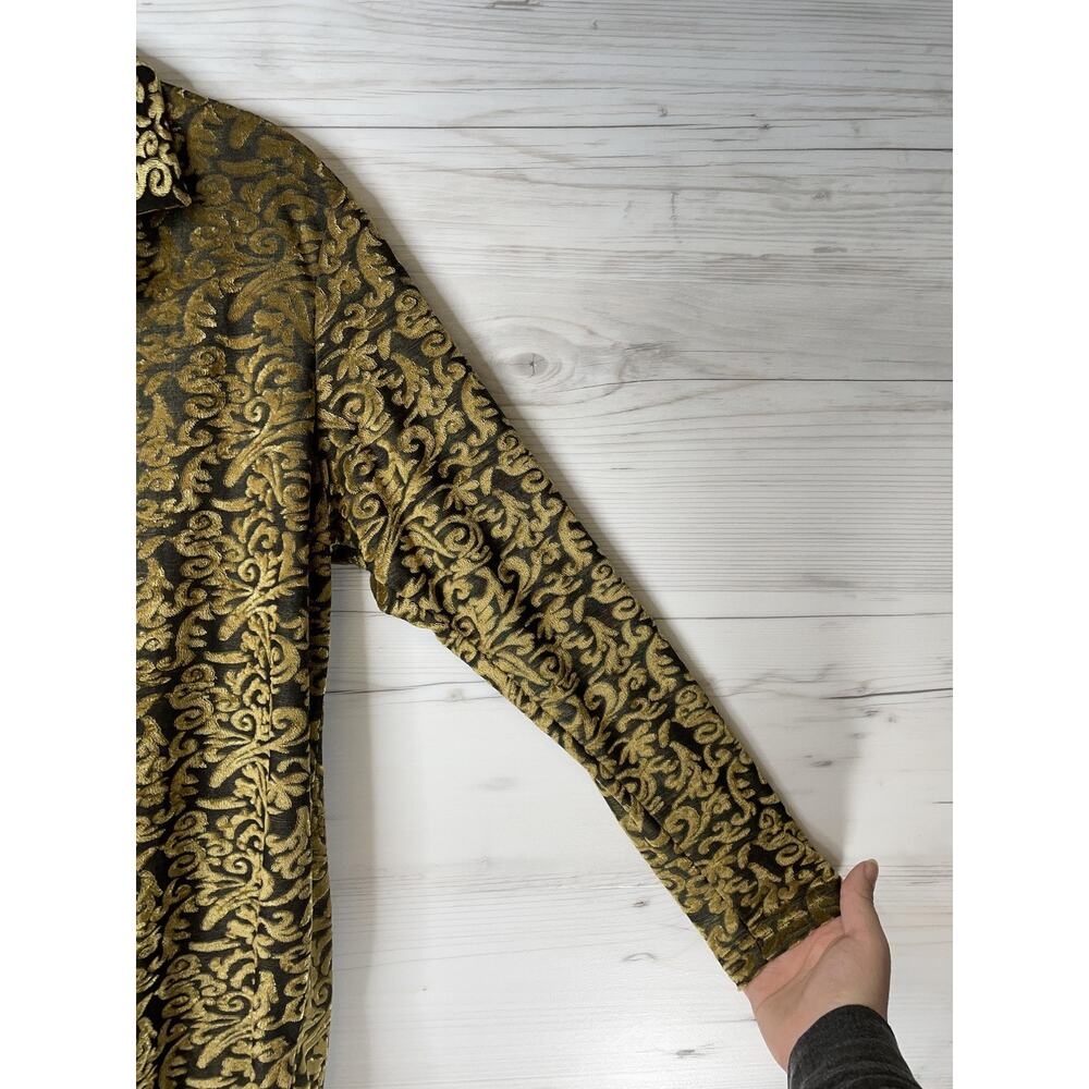 Diane Von Furstenberg Womens Large Black Gold Baroque Jacquard Shirt USA 2286 - Picture 3 of 10